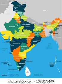 illustration of detailed map of India, Asia with all states and country boundary