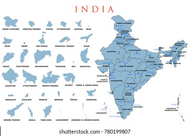 illustration of detailed map of India, Asia with all states and country boundary