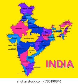 illustration of detailed map of India, Asia with all states and country boundary