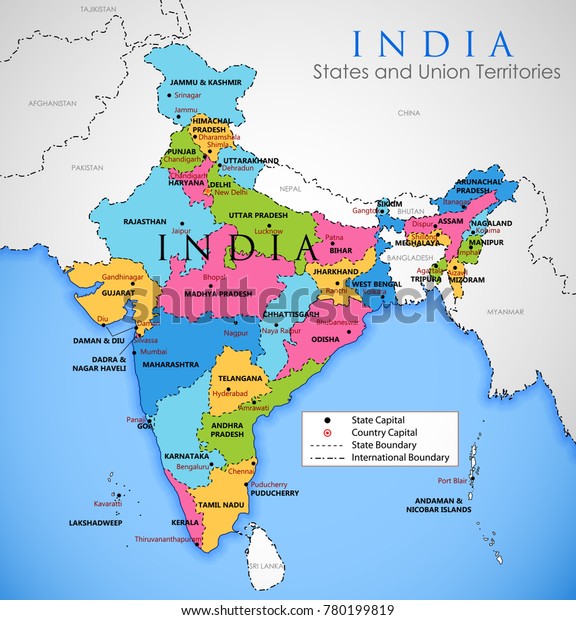 すべての国と国の境界を持つインド アジアの詳細な地図のイラスト の