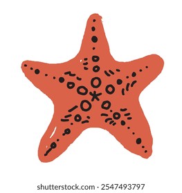 Illustration of a detailed starfish in a minimalist hand-drawn style, vector illustration, isolated on a white background. Ideal for ocean-themed projects and educational materials.