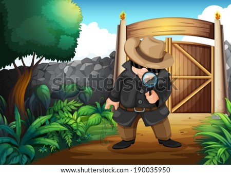 Illustration of a detective at the backyard