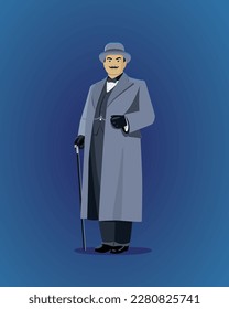 illustration of detective Hercule Poirot in vector