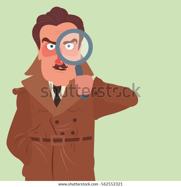 虫めがねを持つ刑事のイラスト 茶色のコートを探す自信のある探偵