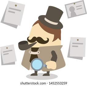 Illustration of a detective with a magnifying glass