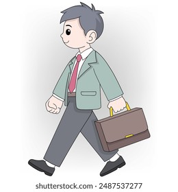 An illustration of a determined businessman with gray hair wearing a suit and carrying a briefcase