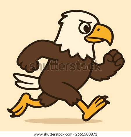 Illustration of a determined cartoon eagle sprints forward with an angry expression, capturing the essence of speed and power, suitable for sports themes, patriotic designs, or motivational