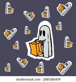illustration of a devil asking for gifts in celebration of halloween day. sticker