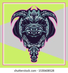 illustration of a devil dog. dog head