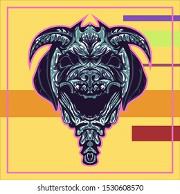 illustration of a devil dog. dog head