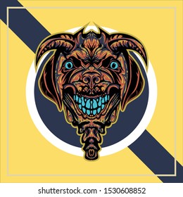 illustration of a devil dog. dog head