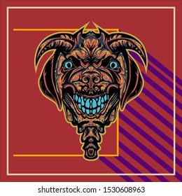 illustration of a devil dog. dog head