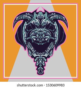 illustration of a devil dog. dog head