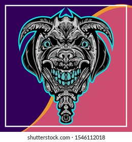 illustration of a devil dog. dog head