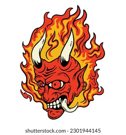 Illustration of Devil and Flame Mascot