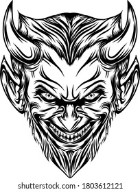 The Illustration of the devil head with long beard and scare smile