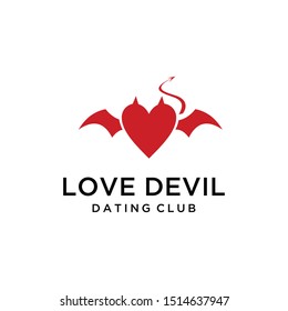 Illustration devil with heart sign and strong wings and a long tail logo design