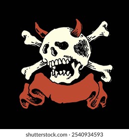 illustration of a devil skull with crossed bones. very suitable to be printed on clothes.