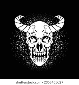 illustration of devil skull head with horns and fangs for tshirt design