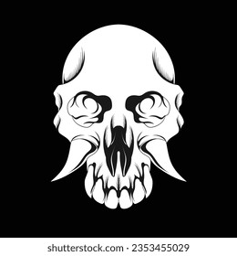 illustration of devil skull head with horns and fangs for tshirt design
