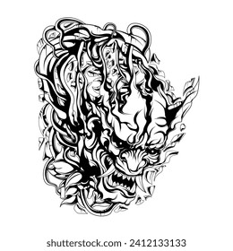 illustration of a devil using a helmet theme