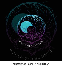 illustration of the devil's image made with blue and purple lines to support the t-shirt design