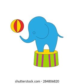Illustration Dexterous Circus Cartoon Elephant on Podium with Ball - Vector
