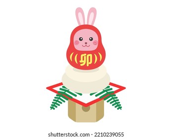 An illustration of a dharma rabbit character sitting on a kagami mochi.

The Japanese word "usagi" means rabbit.