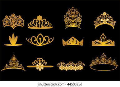 illustration with diadem collection isolated on white background