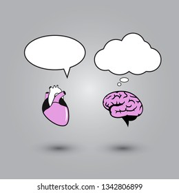 Illustration of dialogue between the brain and the heart. Temlate for therapy session. - Vector