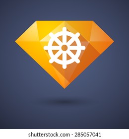 Illustration of a diamond icon with a dharma chakra sign