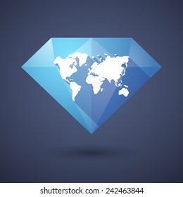 Illustration of a diamond icon with a world map