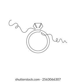 illustration of diamond ring one continuous line art. line, simple, hand drawn and sketch style. for icon, symbol, sign or logo