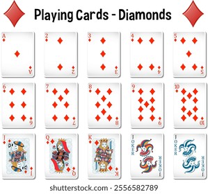 Illustration of diamond suit cards with jokers