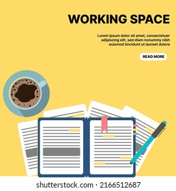 ilustración de un banner de diario y café