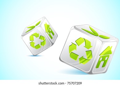 illustration of dice with different recycle symbol