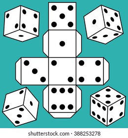 Illustration of dice icons and cube template