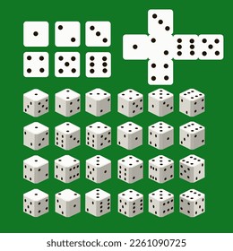 Illustration of dices for playing dice in different angles and scan