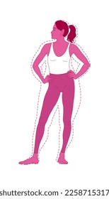 The illustration of diet program for weight loss is a woman body (plus size and slender figure). Health care and weight loss concept. Diet woman concept. 