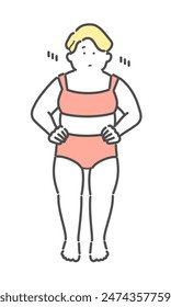 Illustration diet of a woman worried about her body shape