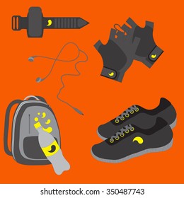Illustration with different accessories for Jogging on bright background