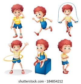 Illustration of the different activities of a young man on a white background