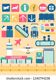 Illustration Different Airport Elements Airplane Signage Stock Vector ...