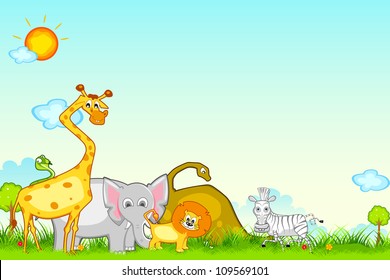 illustration of different animal in jungle safari