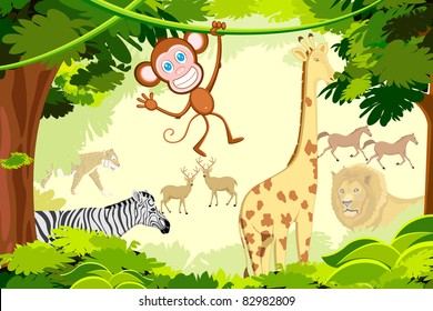 illustration of different animal in jungle safari