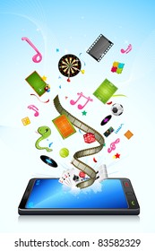 illustration of different  application poping out of mobile phone