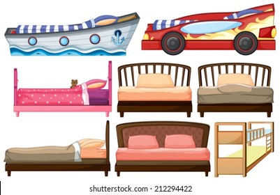 Illustration of the different bed designs on a white background