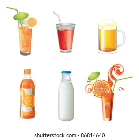 illustration of different beverages on isolated background