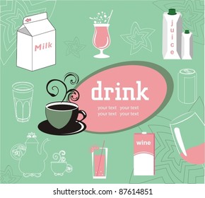 illustration of different beverages on isolated background