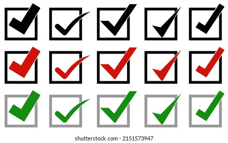 Illustration of different check mark icons in boxes isolated on white